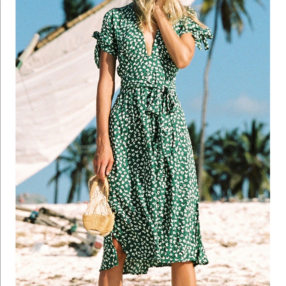 Faithfull the Brand Green Floral Midi Dress